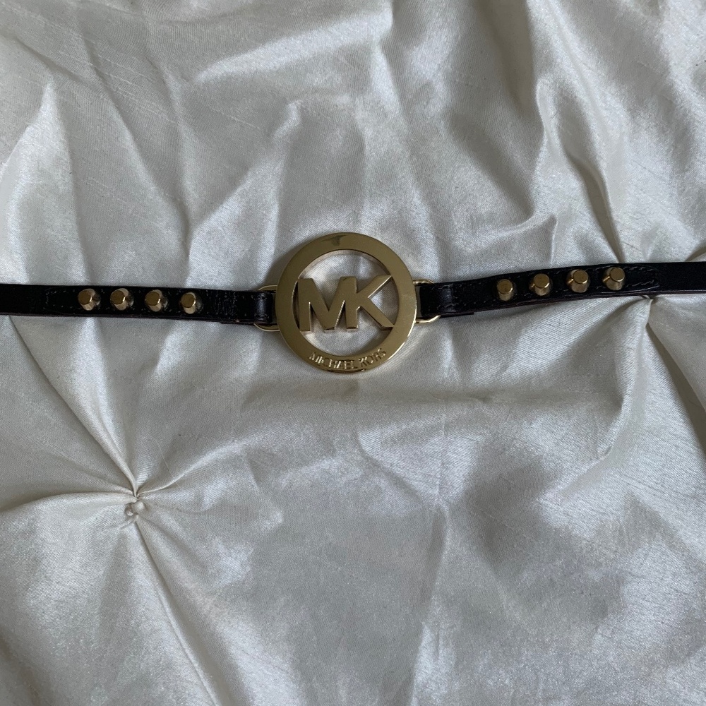 Michael Kors Brown Logo Leather Skinny Belt sz S - Picture 2 of 5